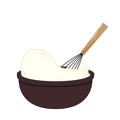搅拌器搅拌矢量。在白色背景上搅拌。粘面粉。面粉。面粉放在碗里。