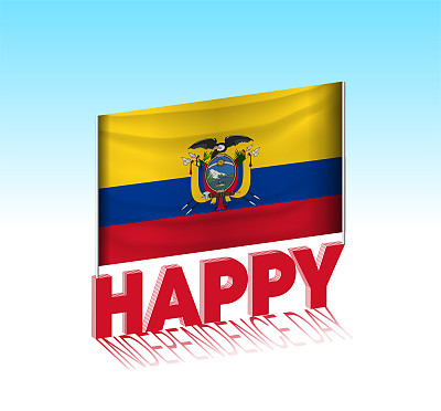 厄瓜多尔独立日。简单的厄瓜多尔国旗和空中广告牌。