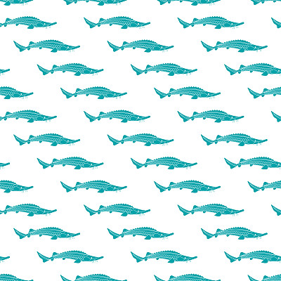 鲟鱼图案无缝。鱼的背景。矢量纹理