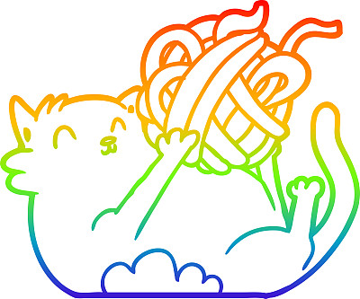 彩虹渐变线绘制的卡通猫玩线球