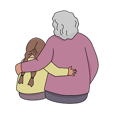 奶奶抱着孙女。