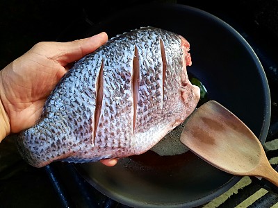 油炸罗非鱼-食物制备。