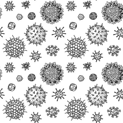 病毒无缝模式。科学手绘矢量插图素描风格。显微镜下的微生物