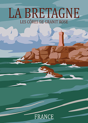 旅行复古海报布列塔尼法国灯塔