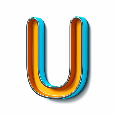 橙色蓝色薄金属字体字母U 3D