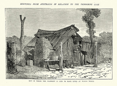 Tichourne索赔人住在新南威尔士州Wagga Wagga的小屋，澳大利亚历史，1870年代，19世纪