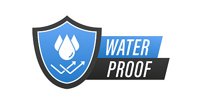 盾牌防水图标。防水表面符号概念隔离在白色背景上，防水图标。水保护图标。矢量图