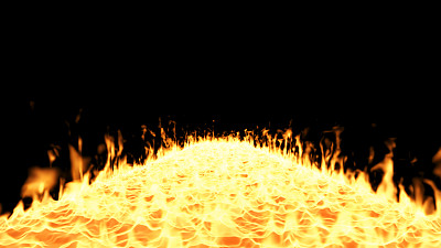 地面上有火焰，火焰正在吞噬地面。，街道的火，火焰痕迹在黑色背景，3d渲染