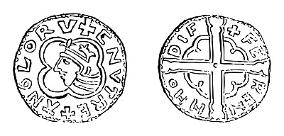 Medieval silver Penny of Cnut the Great or Canute - King of England (1016–1035) - Vintage engraved illustration