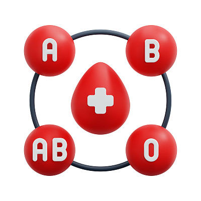 3d血型(A, B, O, AB)红色符号图标矢量。孤立在白色背景上。3d献血，医疗保健理念。卡通简约风格。3d图标矢量渲染插图。