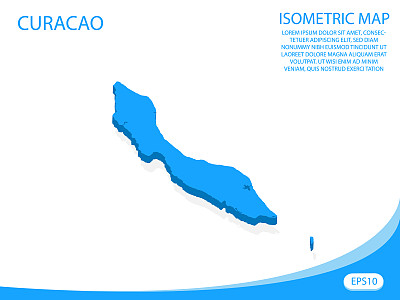 库拉索岛蓝色地图的现代矢量等距。元素白色背景的概念图易于编辑和自定义。每股收益10