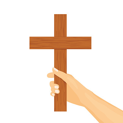 手握基督教十字架，复活节，圣周，耶稣受难日符号-矢量插图