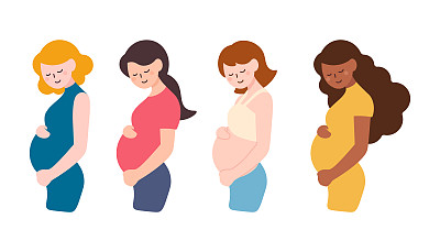 孕妇集合。来自不同国家的孕妇。