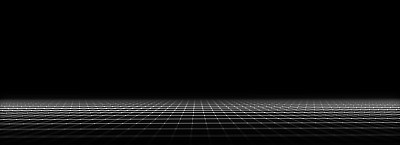 抽象技术透视网格。详细线框景观与线在黑色背景。数字空间与网格。3 d渲染。