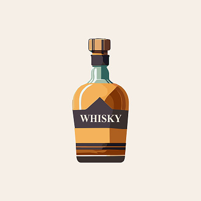 威士忌瓶子。平面风格的插图。