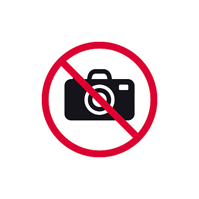 无相机禁止标志，禁止现代圆形贴纸，矢量插图