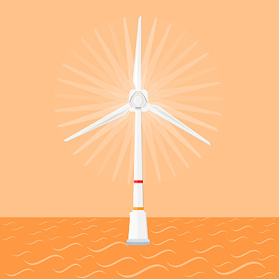 日落时海上的风力发电机