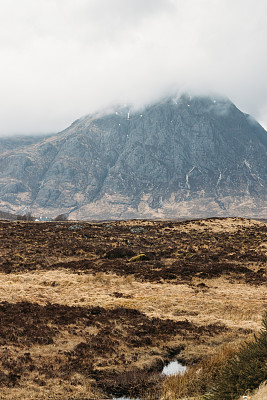 英国苏格兰格伦科高地山谷上的西高地大道全景。