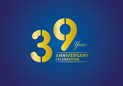 39周年庆典标志类型金色矢量，39岁生日标志，39号，周年纪念年横幅，周年纪念设计元素的邀请卡和海报。数字设计矢量