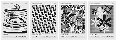 抽象的现代几何矢量极简海报用简单的形状在黑色和白色和轮廓的基本几何