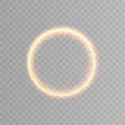 明亮的球状闪电在一个环内的强电荷。