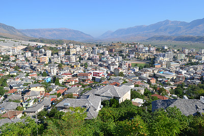 Gjirokaster城镇景观屋顶，阿尔巴尼亚