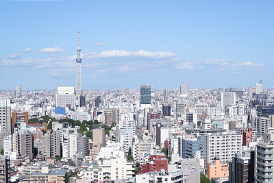 东京天空树和屋顶观看东京天际线的城市景观