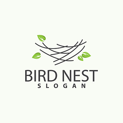 鸟巢标志，鸟屋庇护所矢量，现代线条设计极简风格，符号模板图标