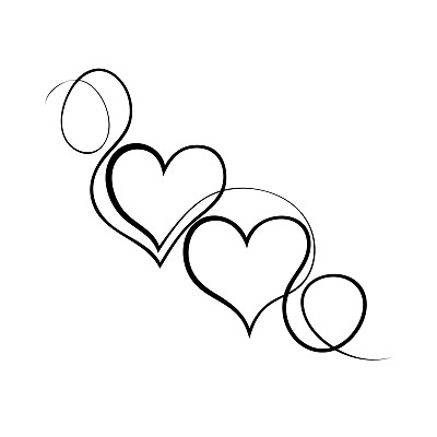 一条连续的线。两个人之间浪漫的爱情关系的概念，两颗心，黑色的轮廓向量孤立在白色的背景上。