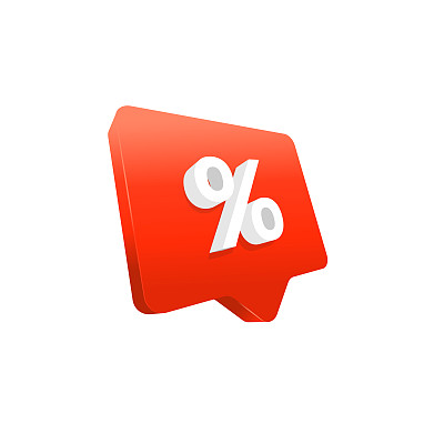 红色语音气泡上的百分比符号表示在线或常规购物的折扣。矢量插图。