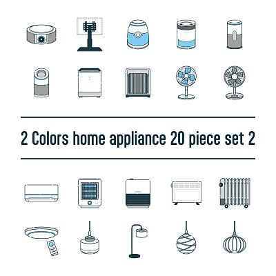 一套20幅插图的2种颜色的家用电器