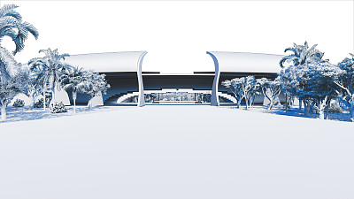 黑白数字生成的体育场立面3D模型图像