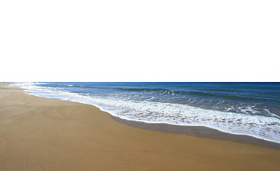 沙滩上的海浪被隔离在白色透明的背景上