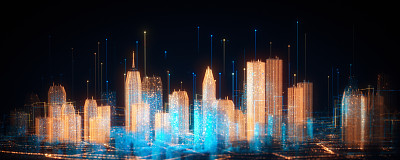 数字城市天际线-全息图，智慧城市，超宇宙，虚拟现实