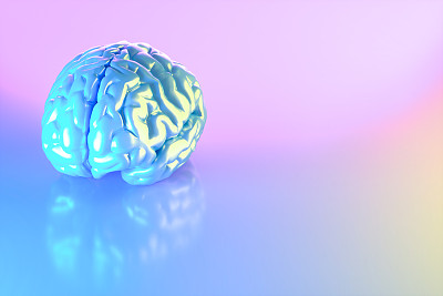 大脑，霓虹灯背景下的人工智能概念。