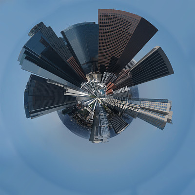 洛杉矶小行星天际线全景球图像与摩天大楼