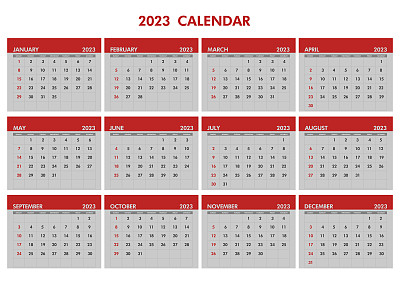 2023年日历，12个月日历(剪辑路径)