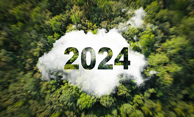 新年2024可持续环境发展目标理念在大自然中俯览SDGs、ESG、NetZero和co2环境可再生能源可持续管理理念，拯救地球。