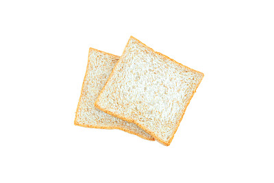 全麦面包在白色背景上切片，全麦面包