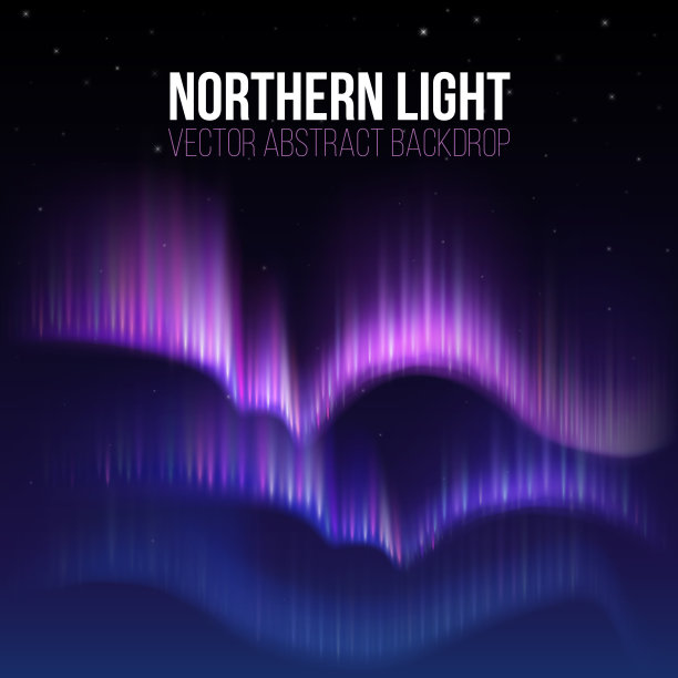 北极光，北极星阿拉斯加矢量背景中的北极光
