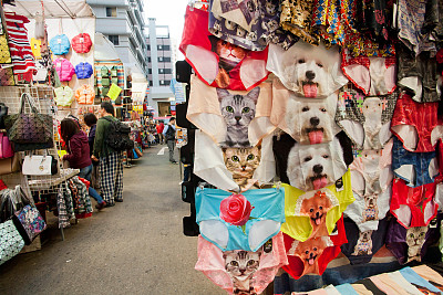 街头市场有大量的选择与有趣的猫和狗的图片内衣