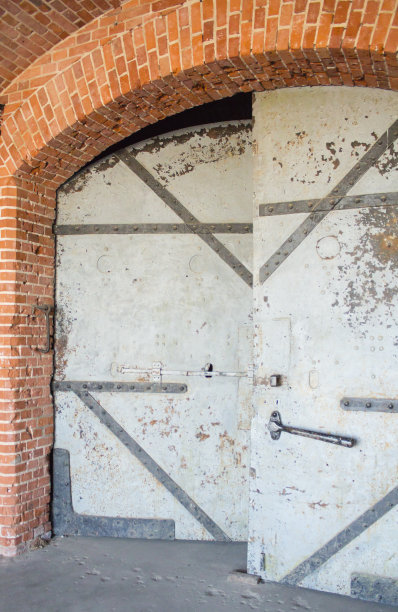 砖墙上的一扇旧铁门