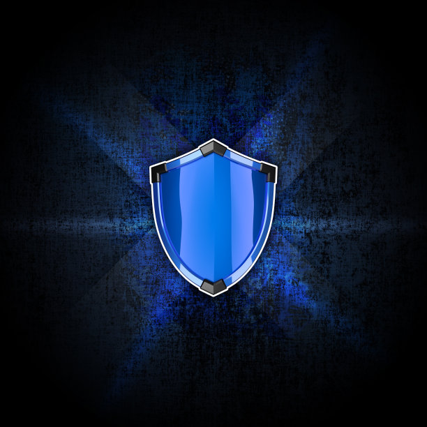 在黑暗粗糙的背景上有黑色角的蓝色盾牌.