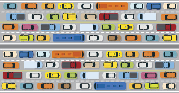 路上交通堵塞的车辆