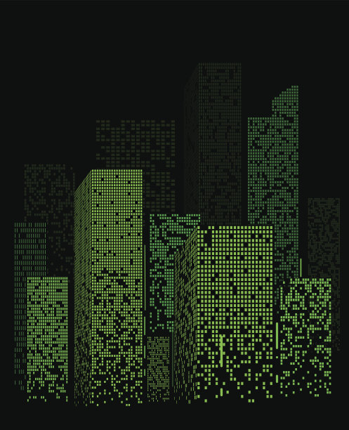 绿色夜晚城市灯光景观设计。矢量图