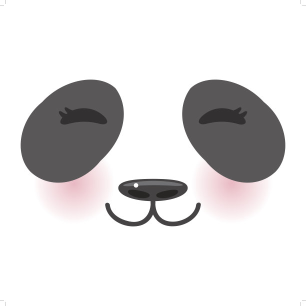 可爱的熊猫白色嘴巴，粉红色的脸颊和大黑眼睛在白色的背景。向量