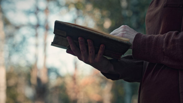 在森林里读书的女人