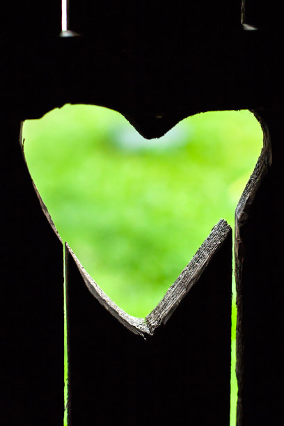 一个抽水马桶的木门上刻着一个心形