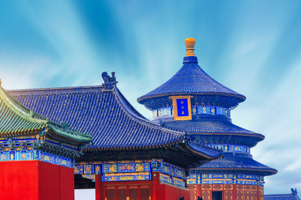 中国故宫墙上的蓝色琉璃瓦中国北京的天坛中国建筑草图中国古代宫殿