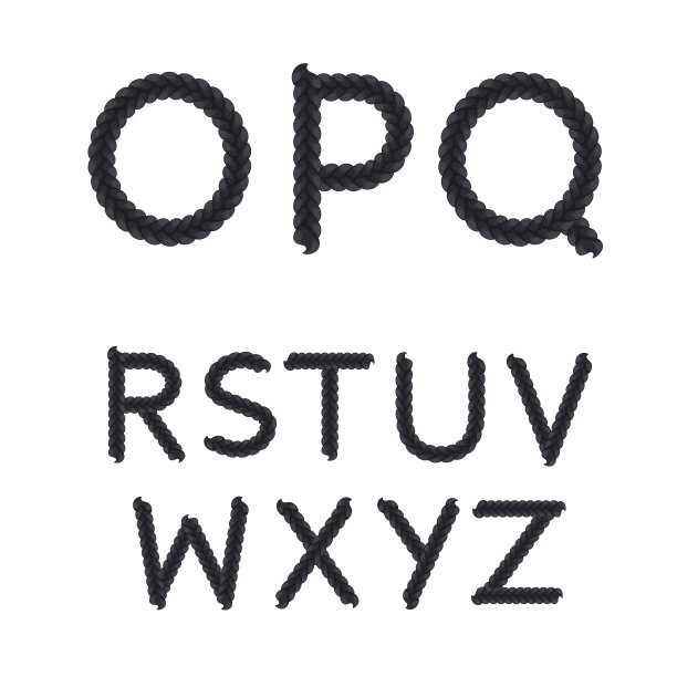 字母从辫子，字母从O到z孤立的矢量对象。